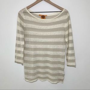 Tory Burch Striped Cream & Gold Metallic Top, M